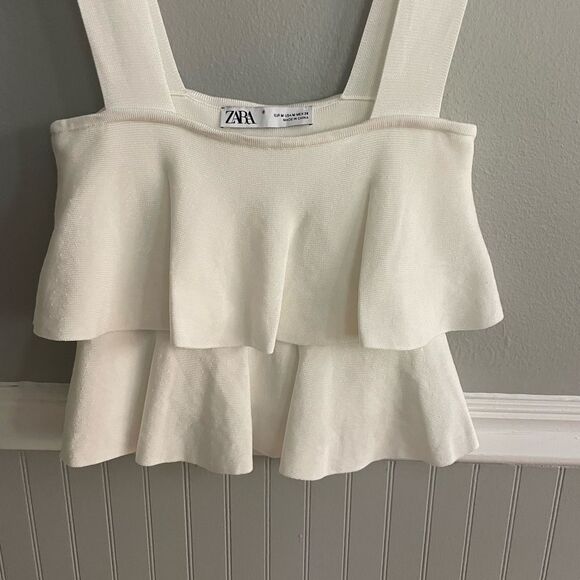 Zara White Tiered Square Neck Cropped Shirt Size Medium - Picture 5 of 9